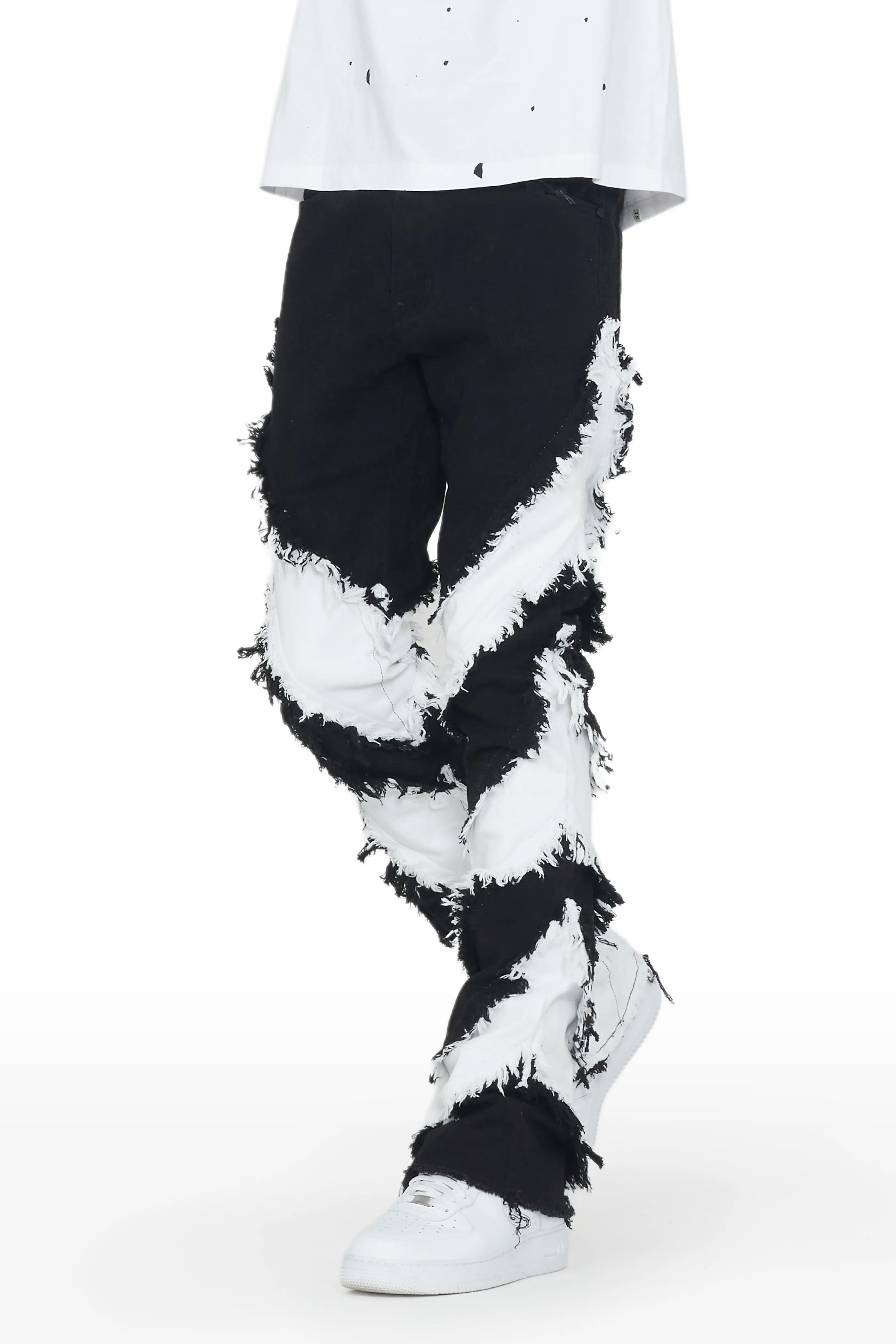 Ismael Black/White Stacked Flare Jean