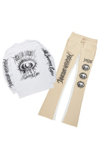 All Seeing Eyes White/Beige Long Sleeve T-Shirt/Baggy Pant Set