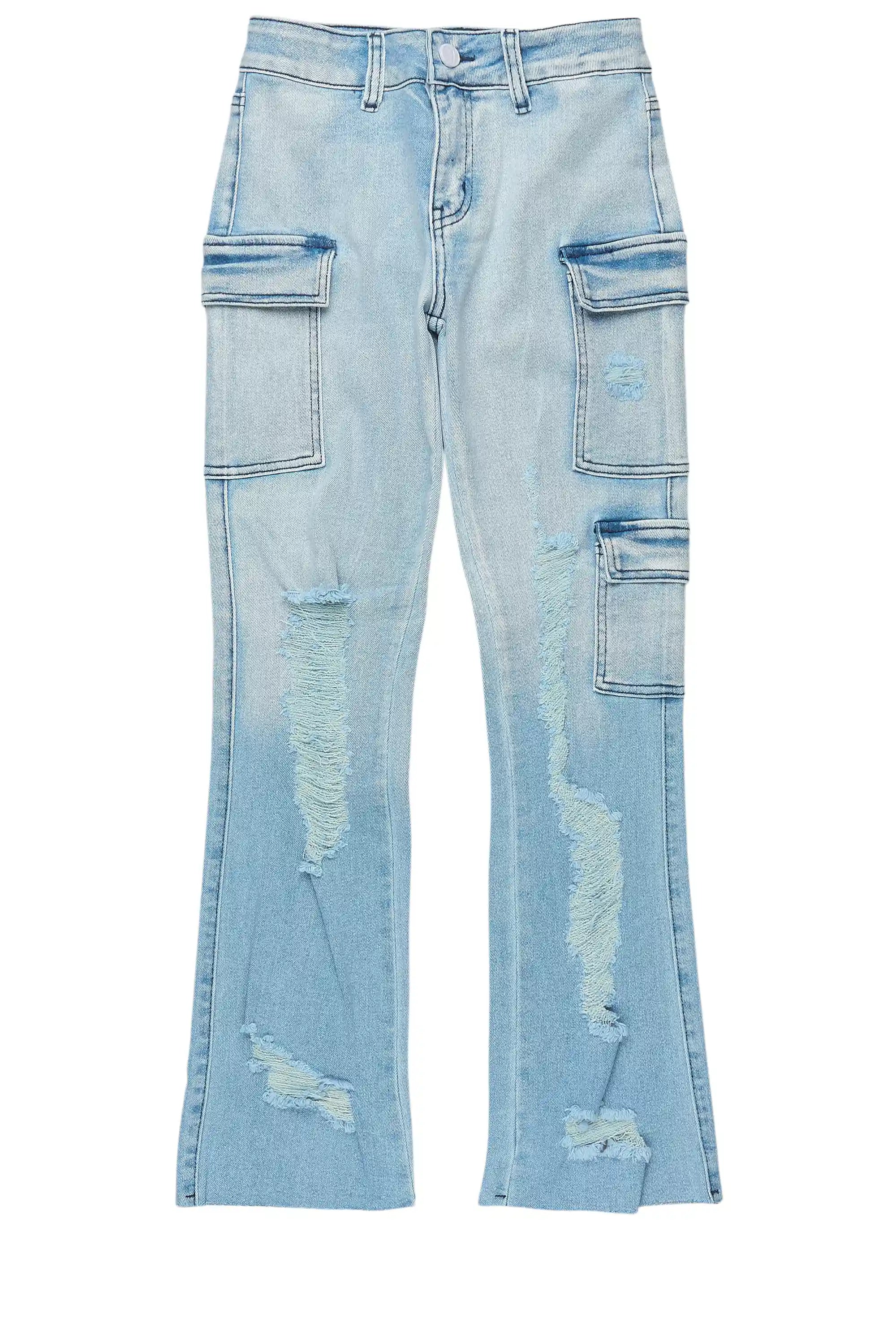 Girls Vixen Light Wash Distressed Stacked Jean