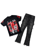 Grill Black Oversized T-Shirt & Shake Stacked Flare Jean Bundle