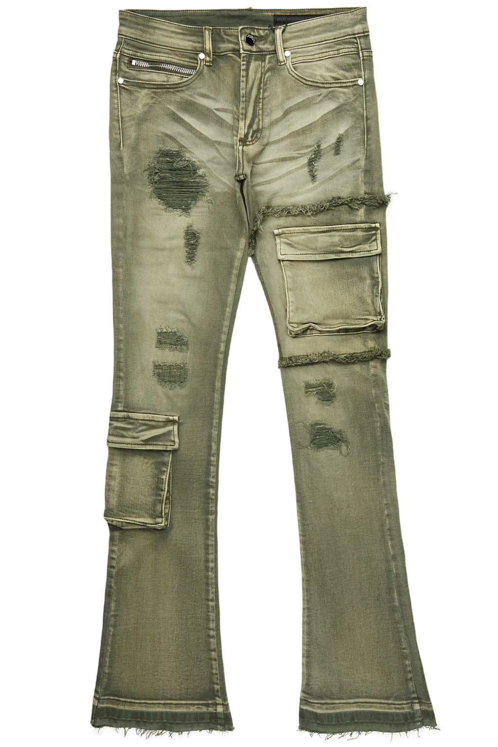 Zaxton Green Stacked Flare Jean