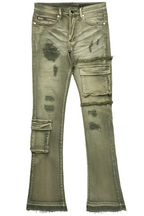 Zaxton Green Stacked Flare Jean