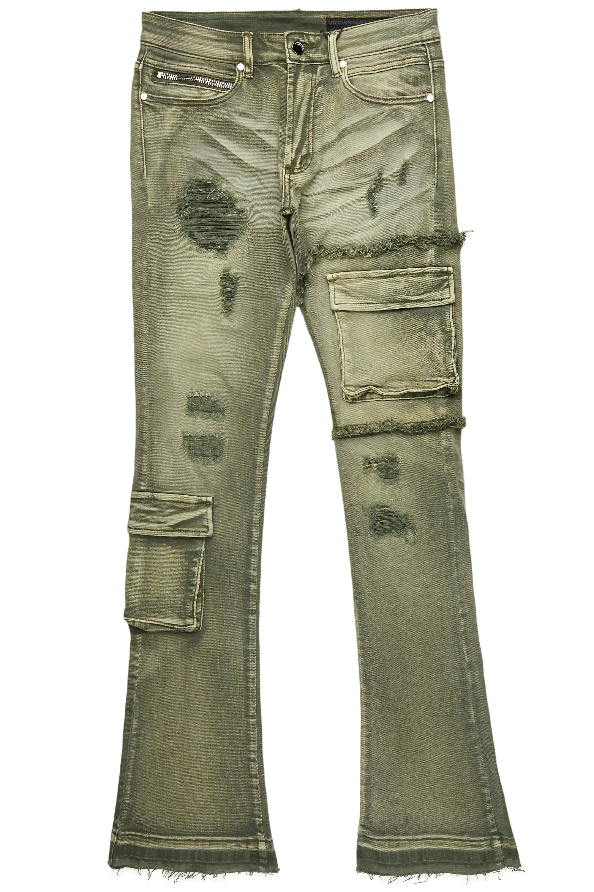 Zaxton Green Stacked Flare Jean