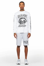All Seeing Eyes White/Grey Long Sleeve T-Shirt Short Set