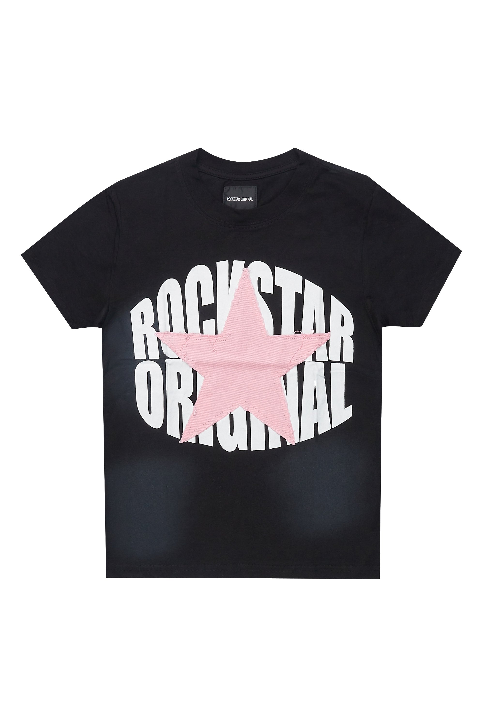Girls Khaly Black/Pink Graphic T-Shirt With Patch