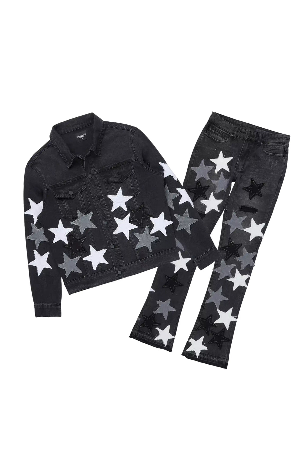 Starlane Jet Black Denim Jacket/Stacked Flare Jean Set