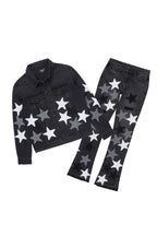 Starlane Jet Black Denim Jacket/Stacked Flare Jean Set