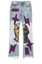 Boys Savage Blue Patchwork Stacked Flare Jean