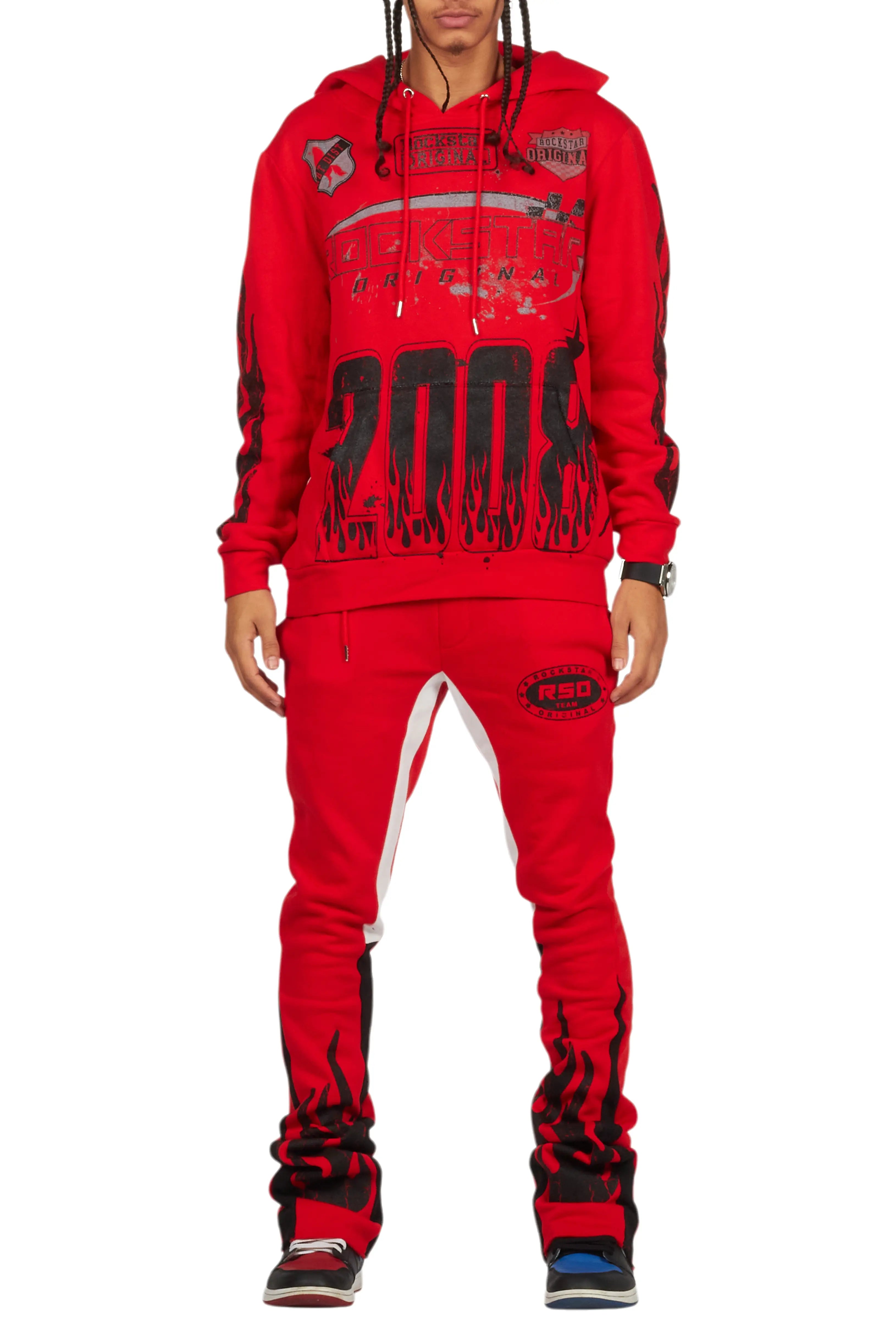 Amos Red Hoodie/Stacked Flare Track Set