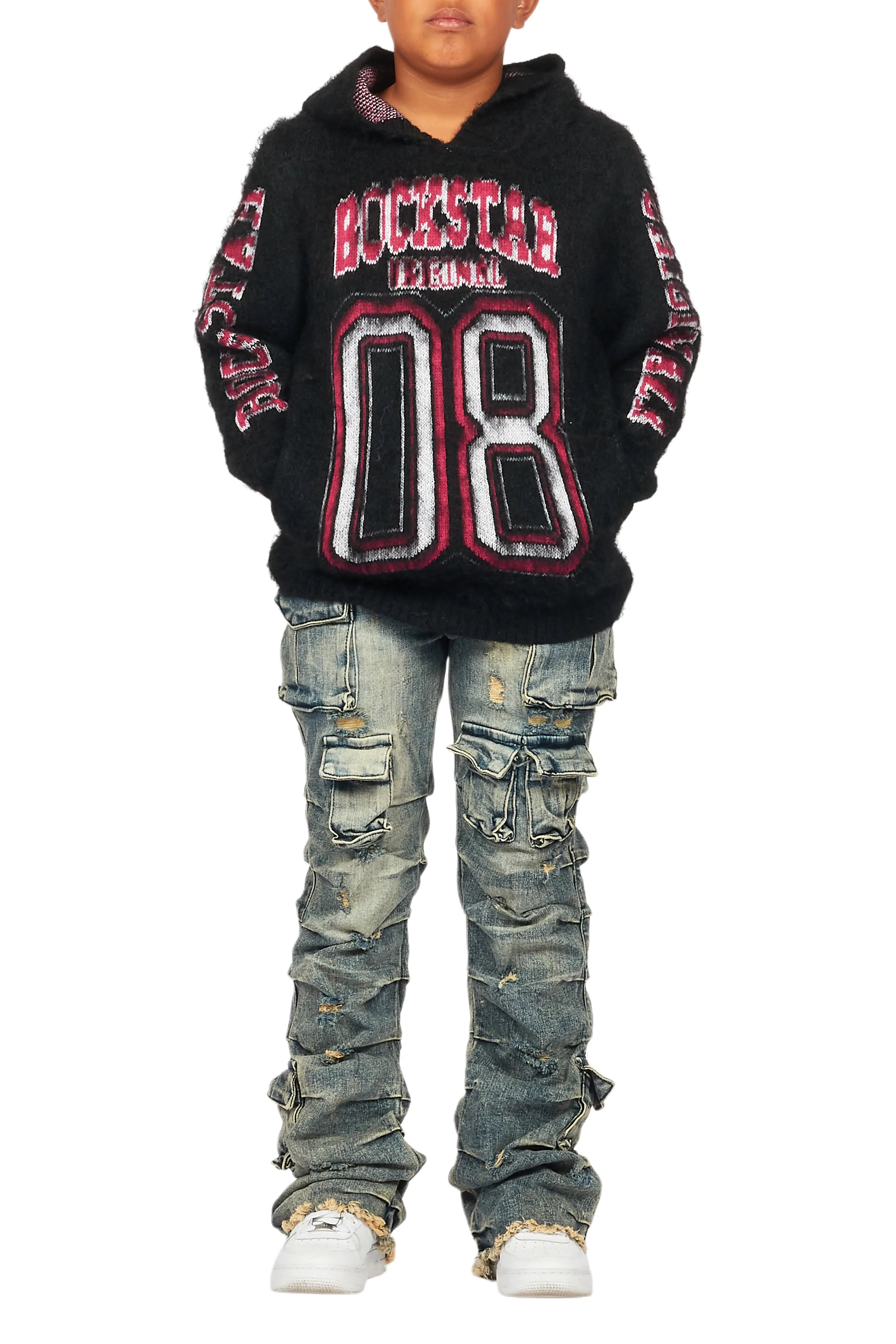 Boys Fields Black/Tint Mohair Hoodie/Stacked Flare Jean Set