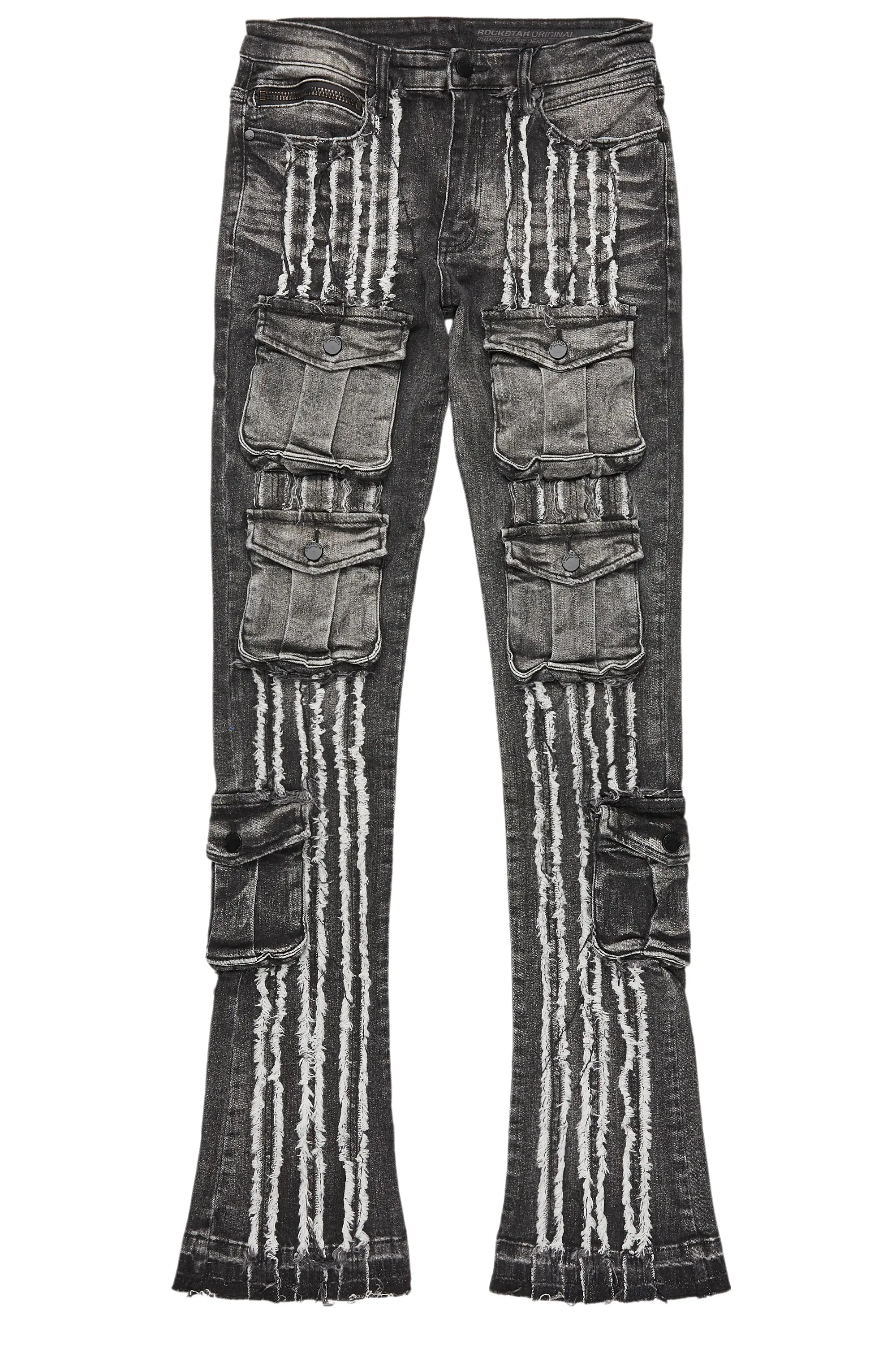 Frey Black Stacked Flare Jean