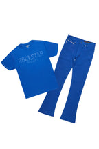 Sana Royal Blue T-Shirt/Dag Stacked Flare Jean Set