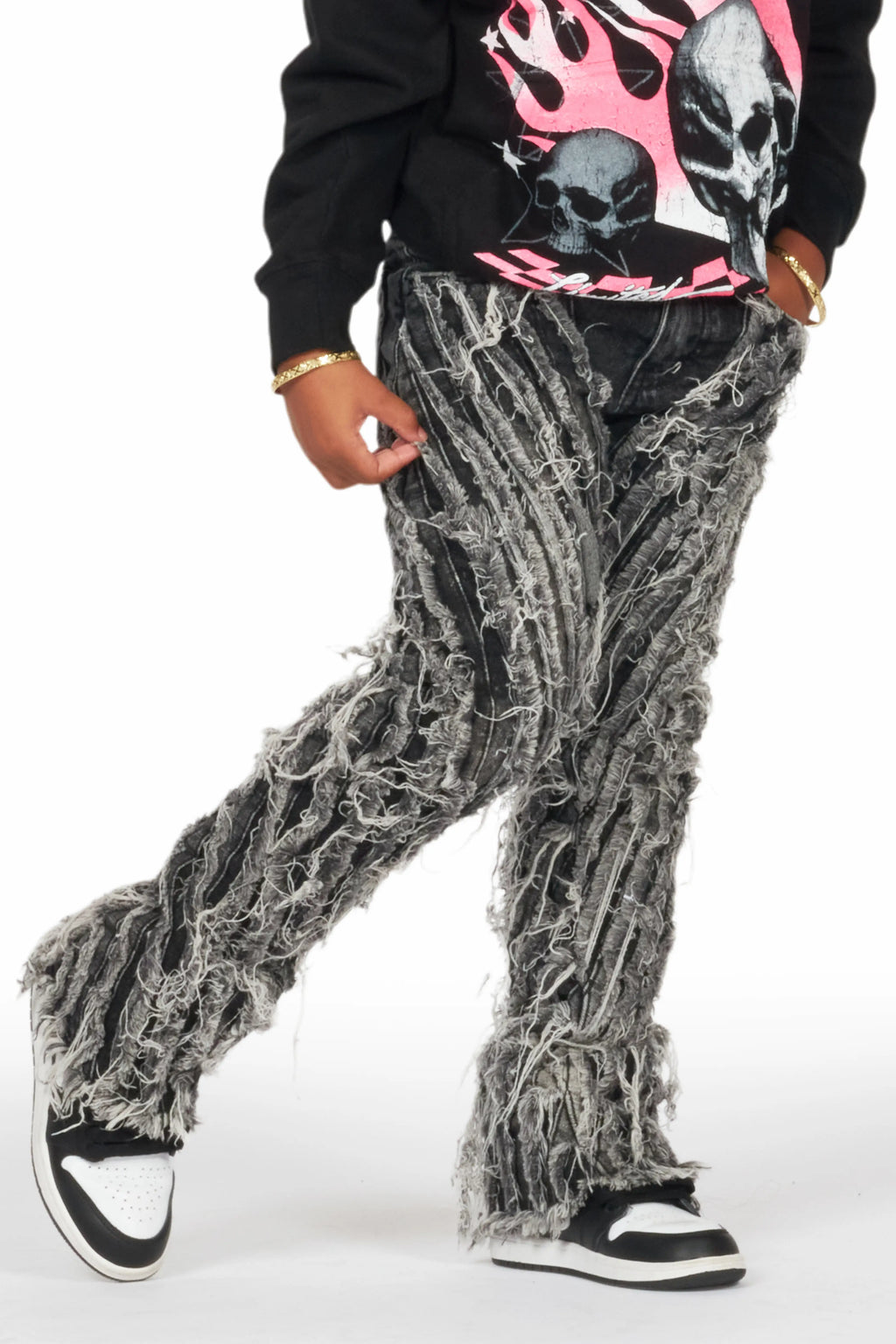 Girls Figgy Dark Grey Stacked Flare Jean