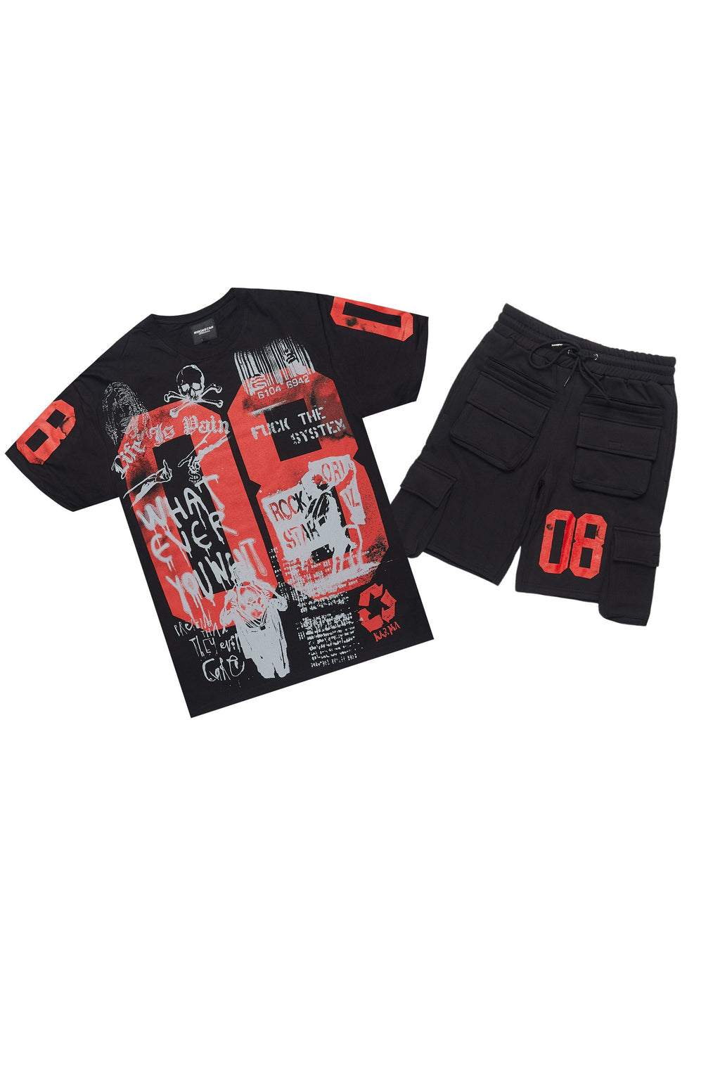 Grill Black/Red Cargo Short Set