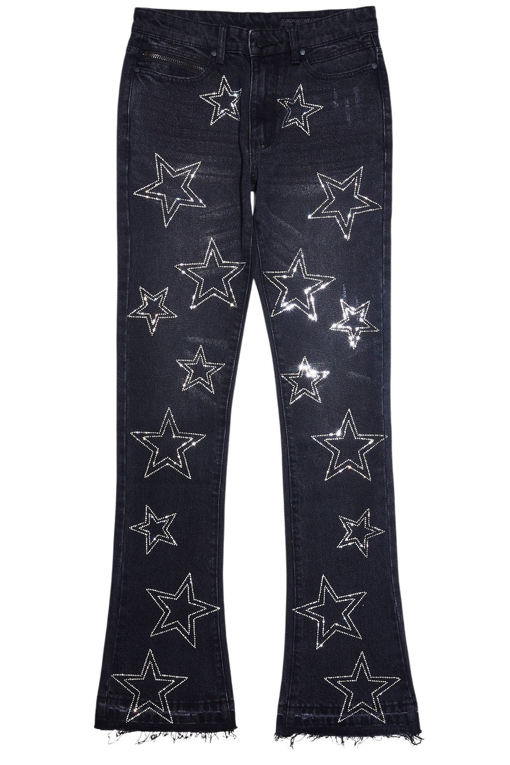 Kama Dark Grey Rhinestone Stacked Flare Jean