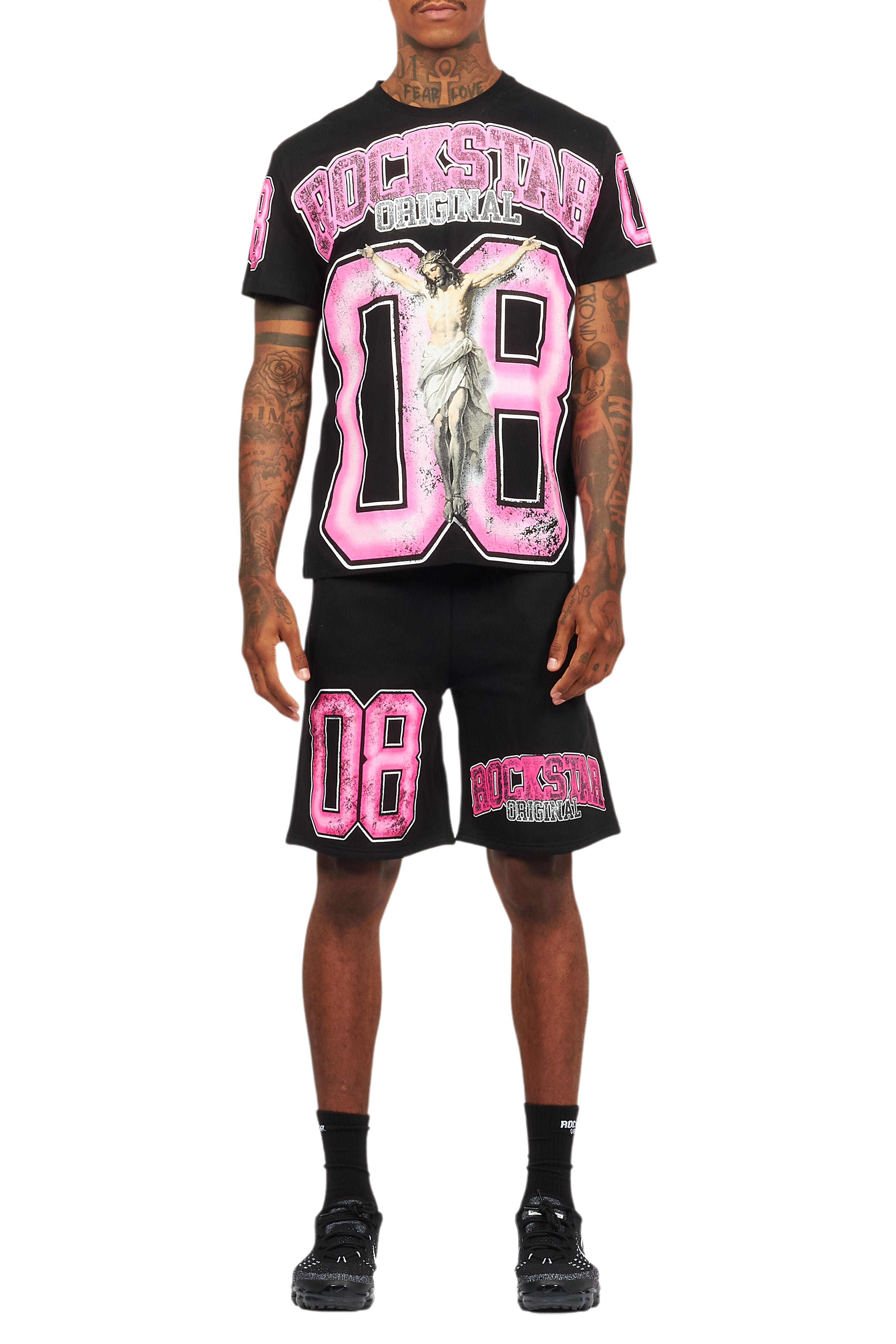 Fields Black/Pink T-Shirt Short Set