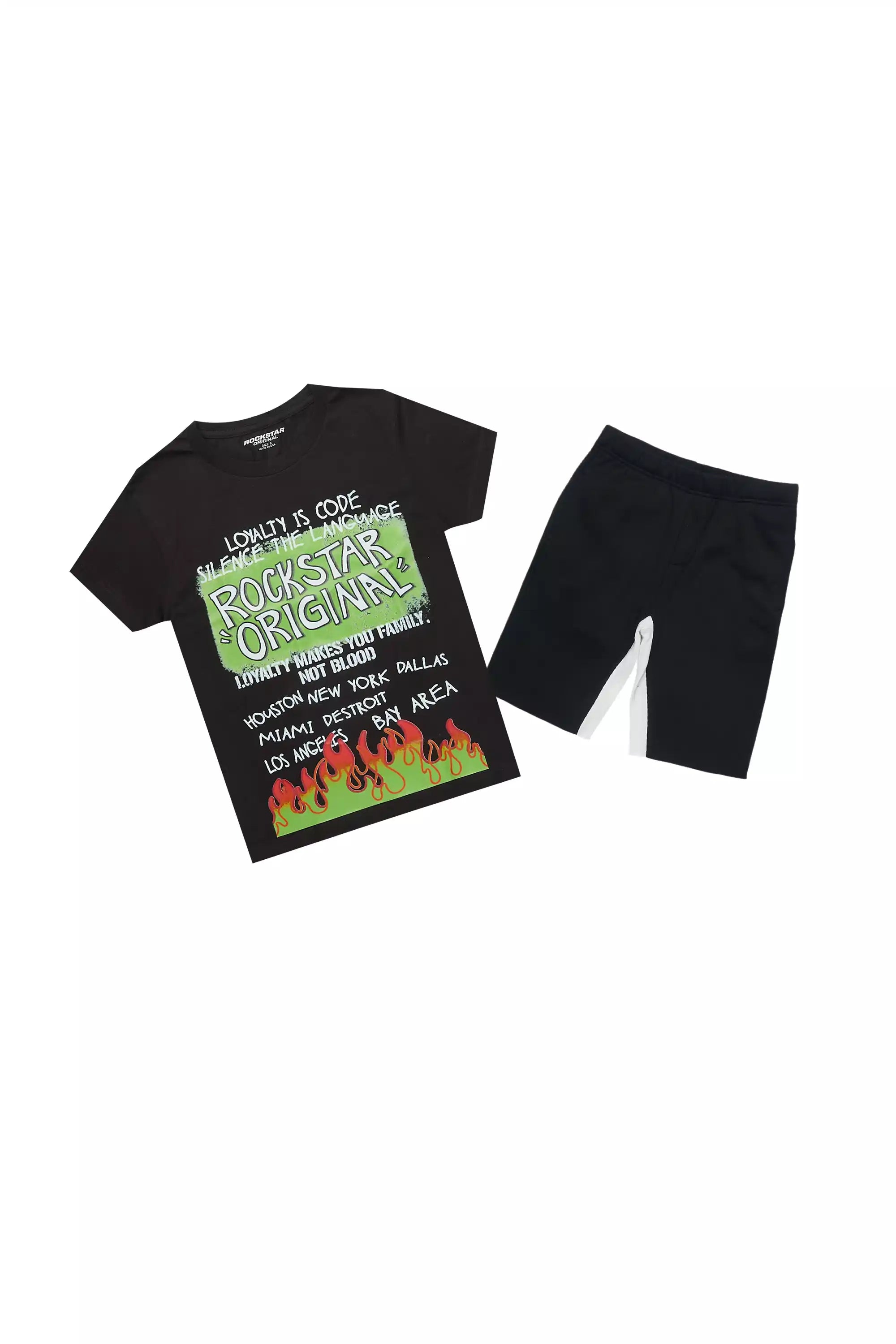 Boys Beno Black/Green T-Shirt Short Set