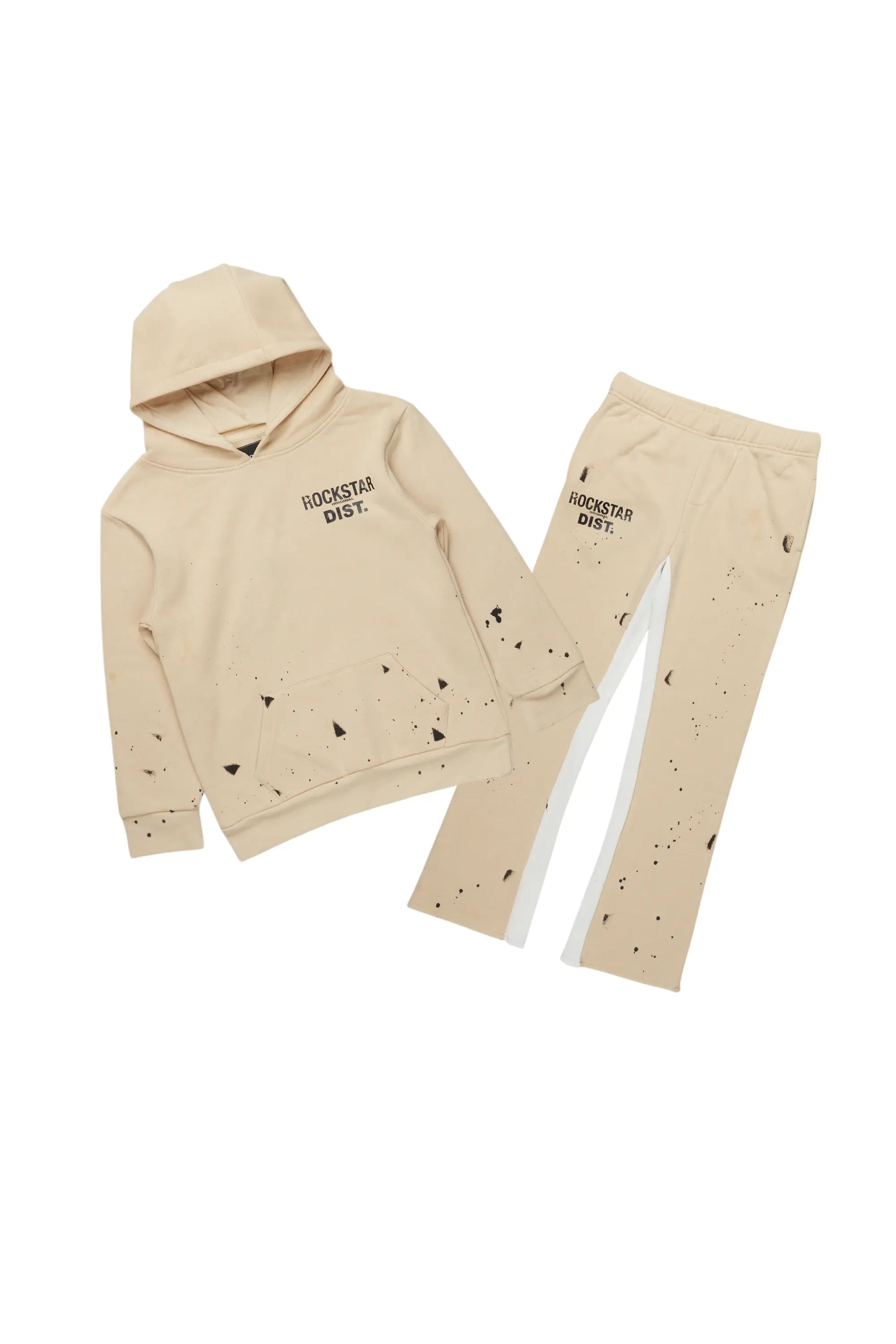 Girls Raffie Beige Hoodie Stacked Flare Track Set