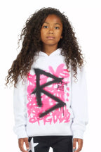 Girls Nahomy White/Pink Graphic Hoodie