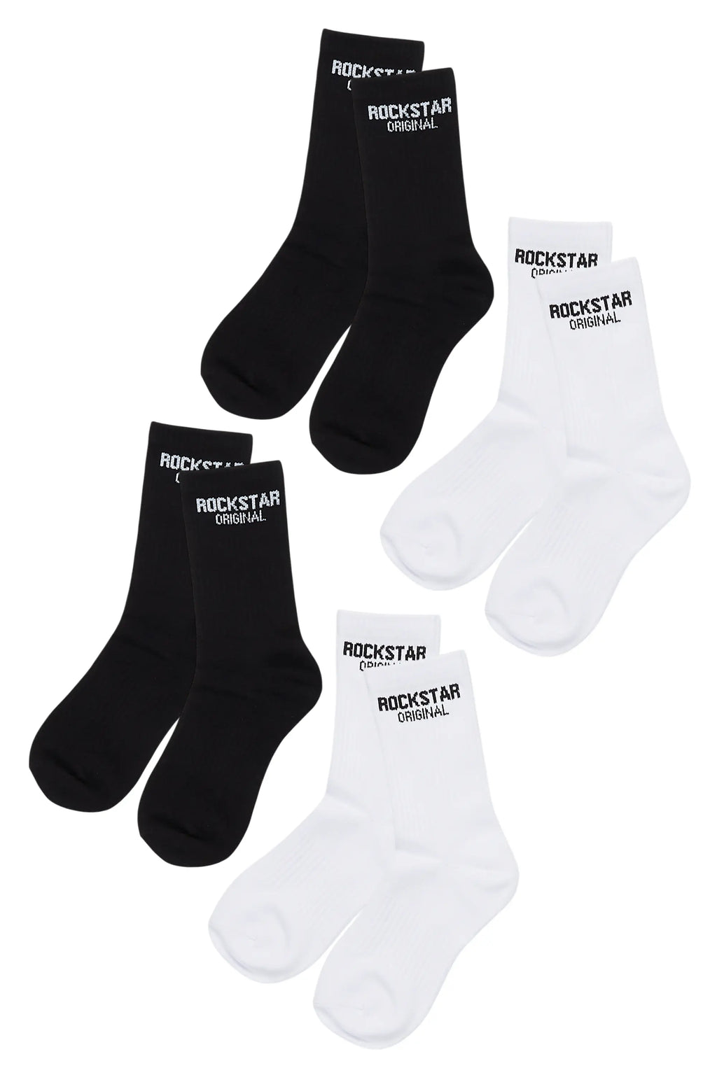 Womens Rockstar Dist White/Black Basic Socks 4 Pack