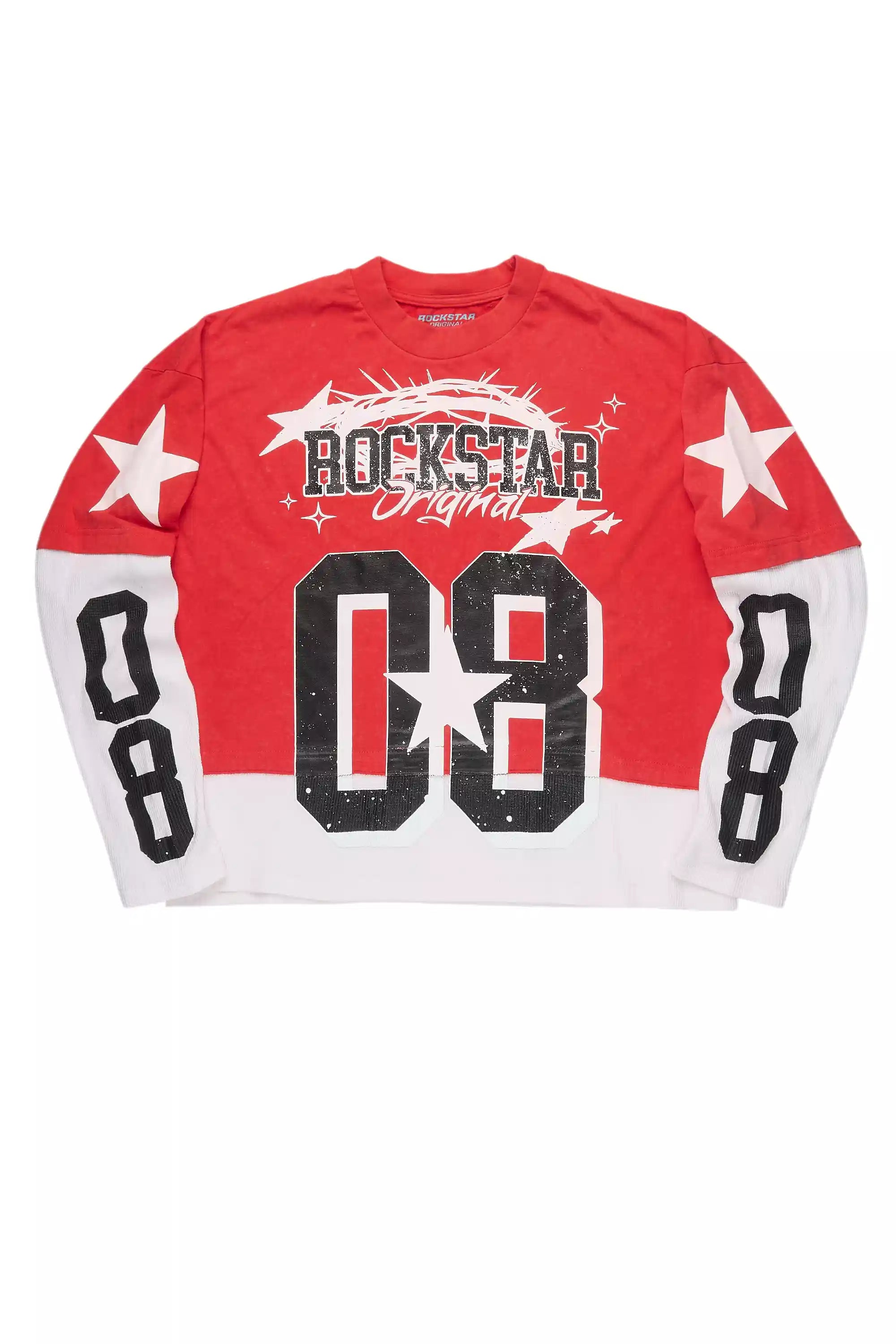 Allstar Red/White Boxy Crop Double Layer Tee