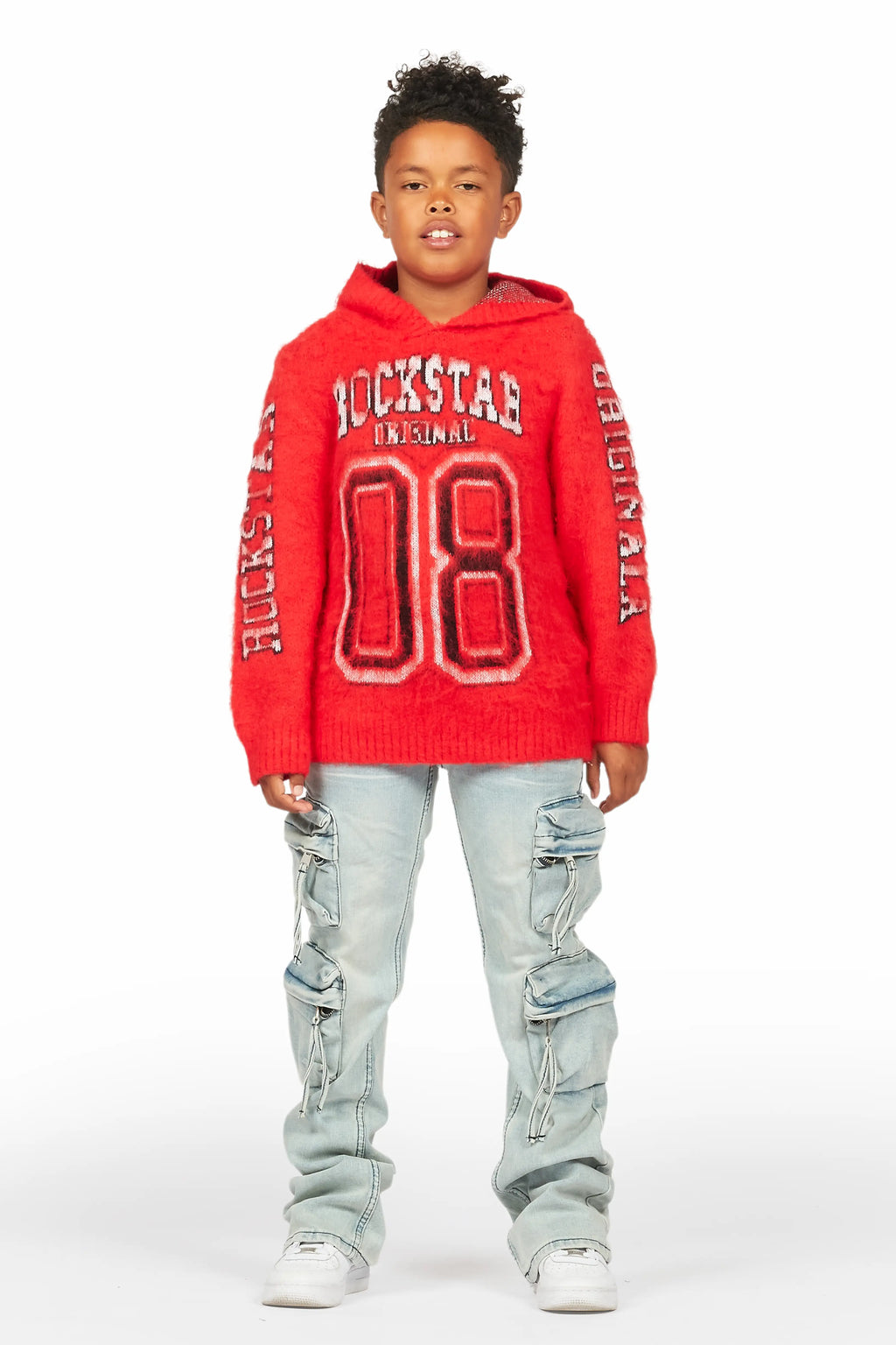 Boys Fields Red Mohair Hoodie/Baggy Cargo Jean Set