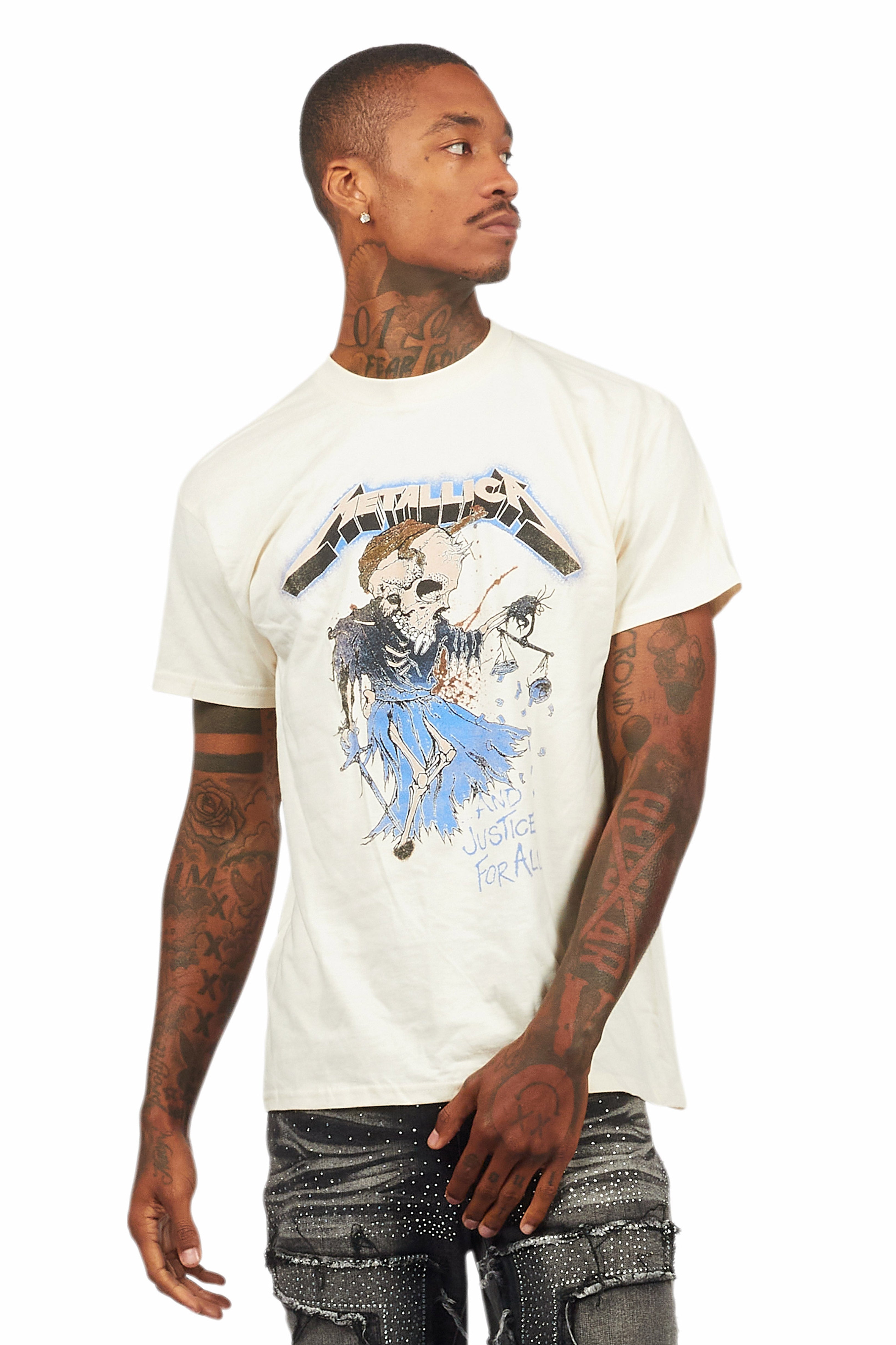 Metallica Justice Beige/Blue Graphic T-Shirt
