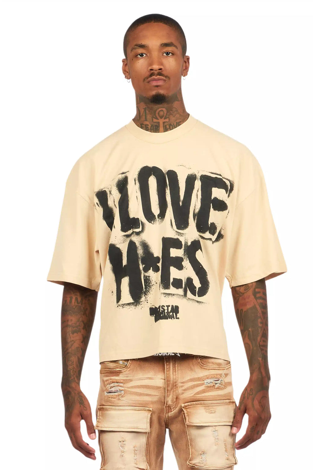 Banyan Beige/Black Boxy Crop T-Shirt