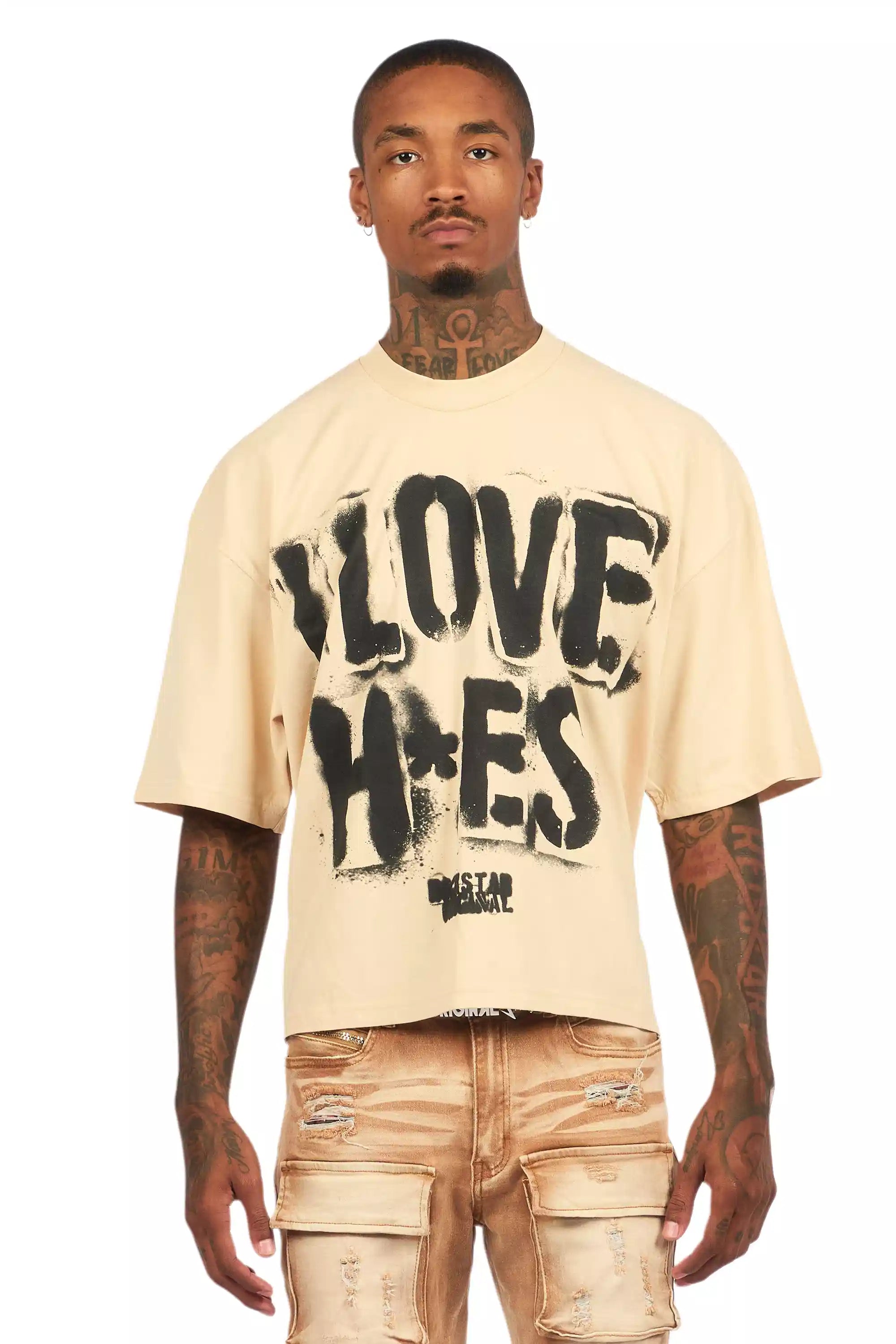 Banyan Beige/Black Boxy Crop T-Shirt