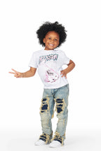 Girls Abbie Blue Stacked Flare Jean