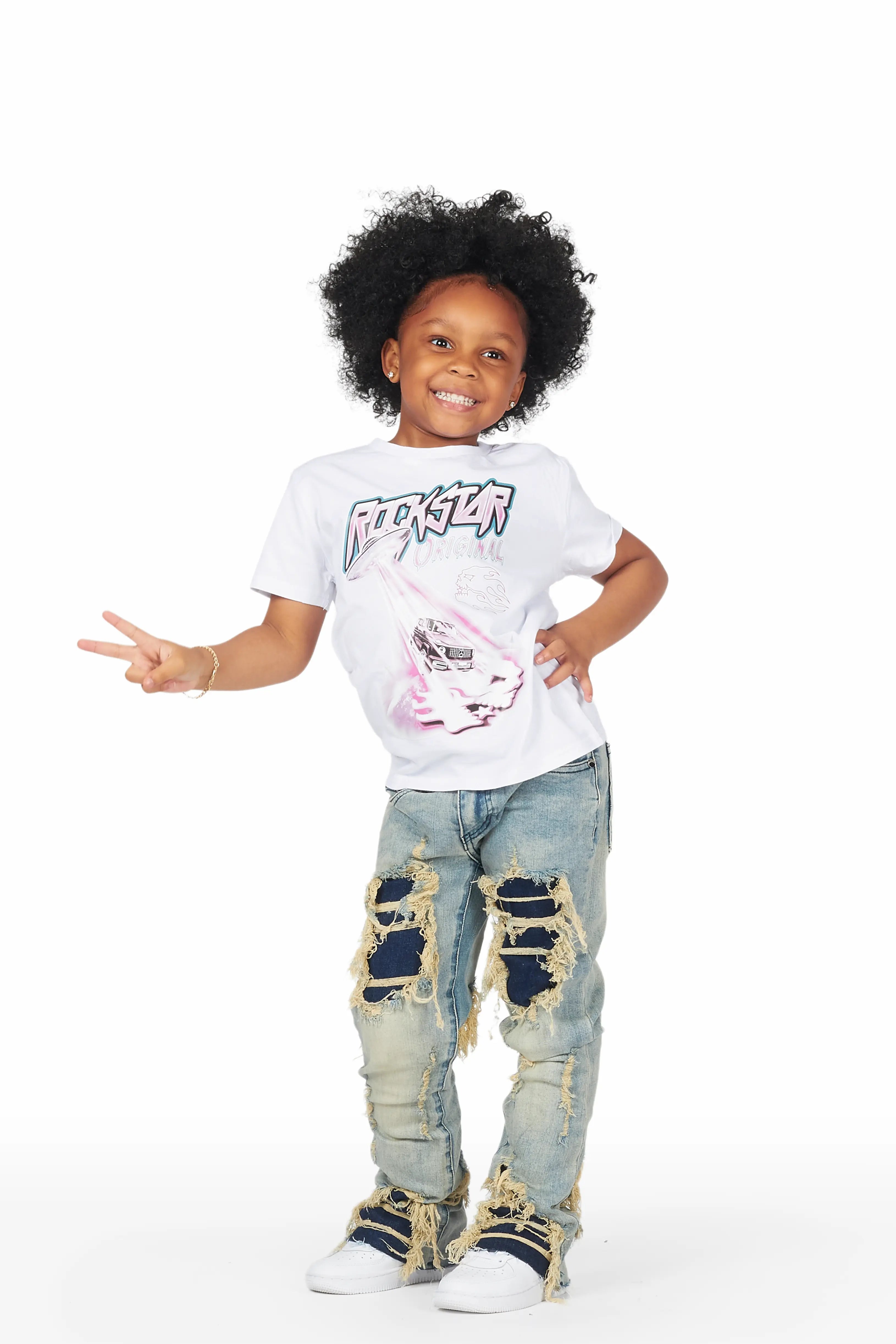 Girls Abbie Blue Stacked Flare Jean