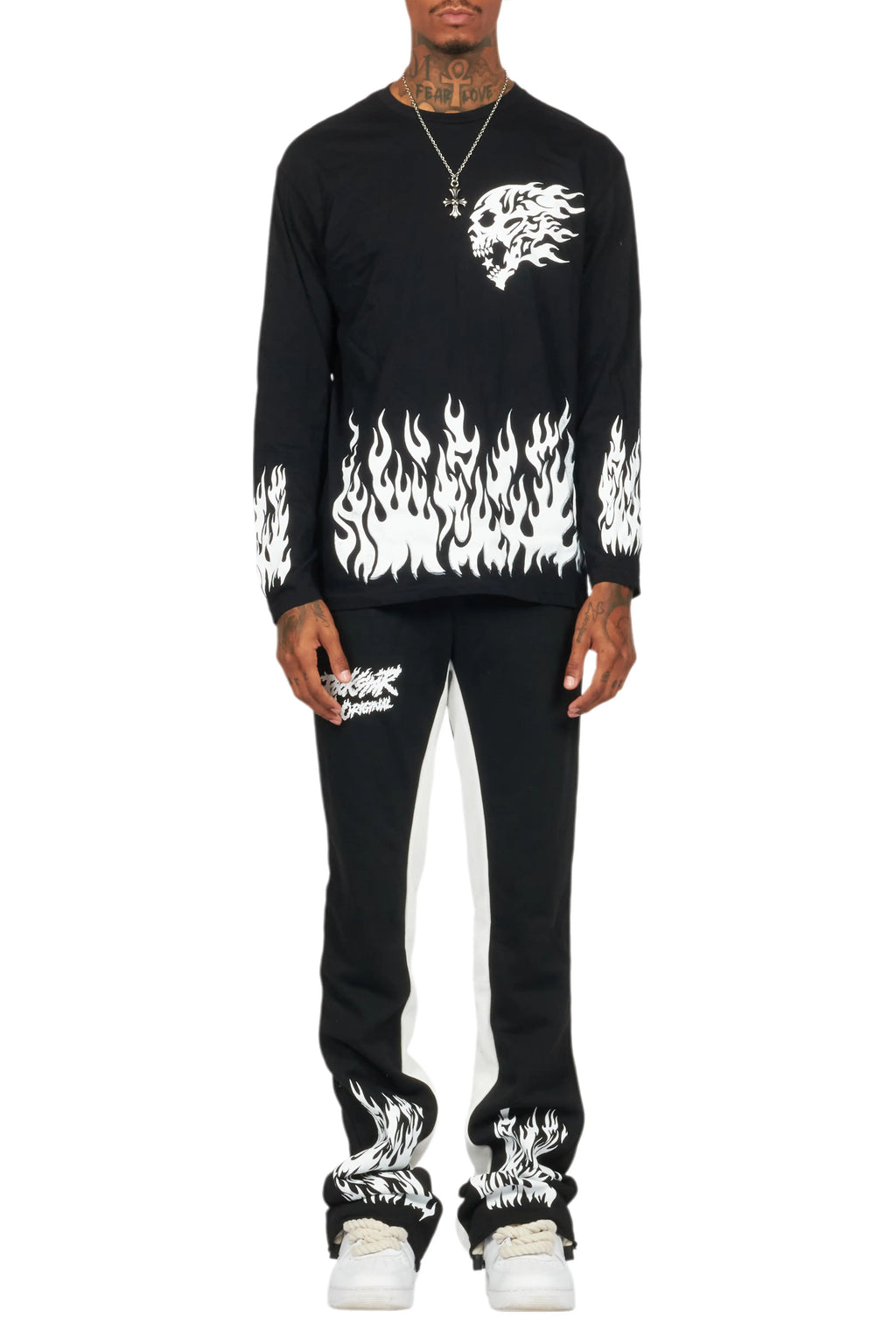 Bubble Black/White Long Sleeve T-Shirt/Baggy Pant Set