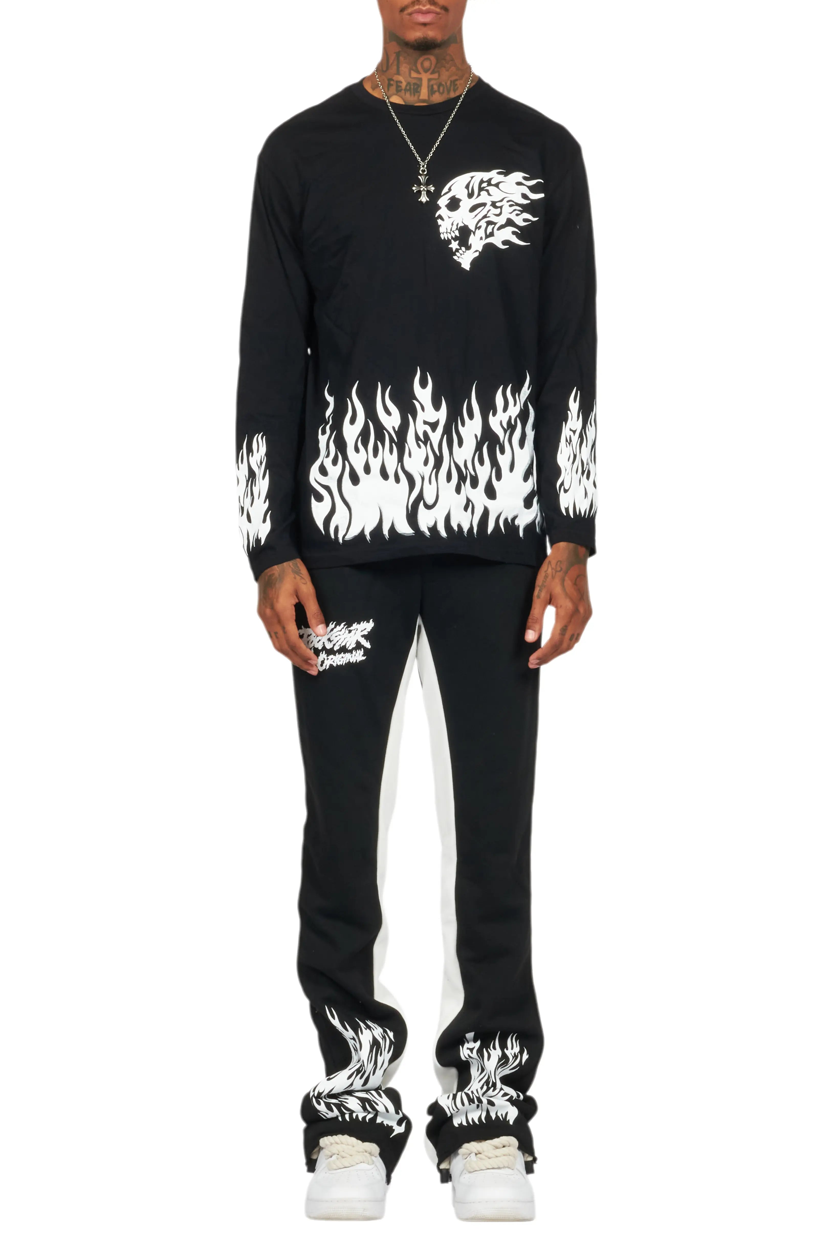 Bubble Black/White Long Sleeve T-Shirt/Baggy Pant Set
