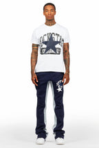 Mallor White/Navy T-Shirt/Stacked Baggy Track Pant Set