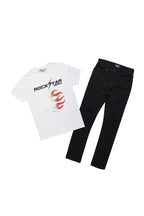 Boys Xorn White/Black T-Shirt/Frayed Jean Set