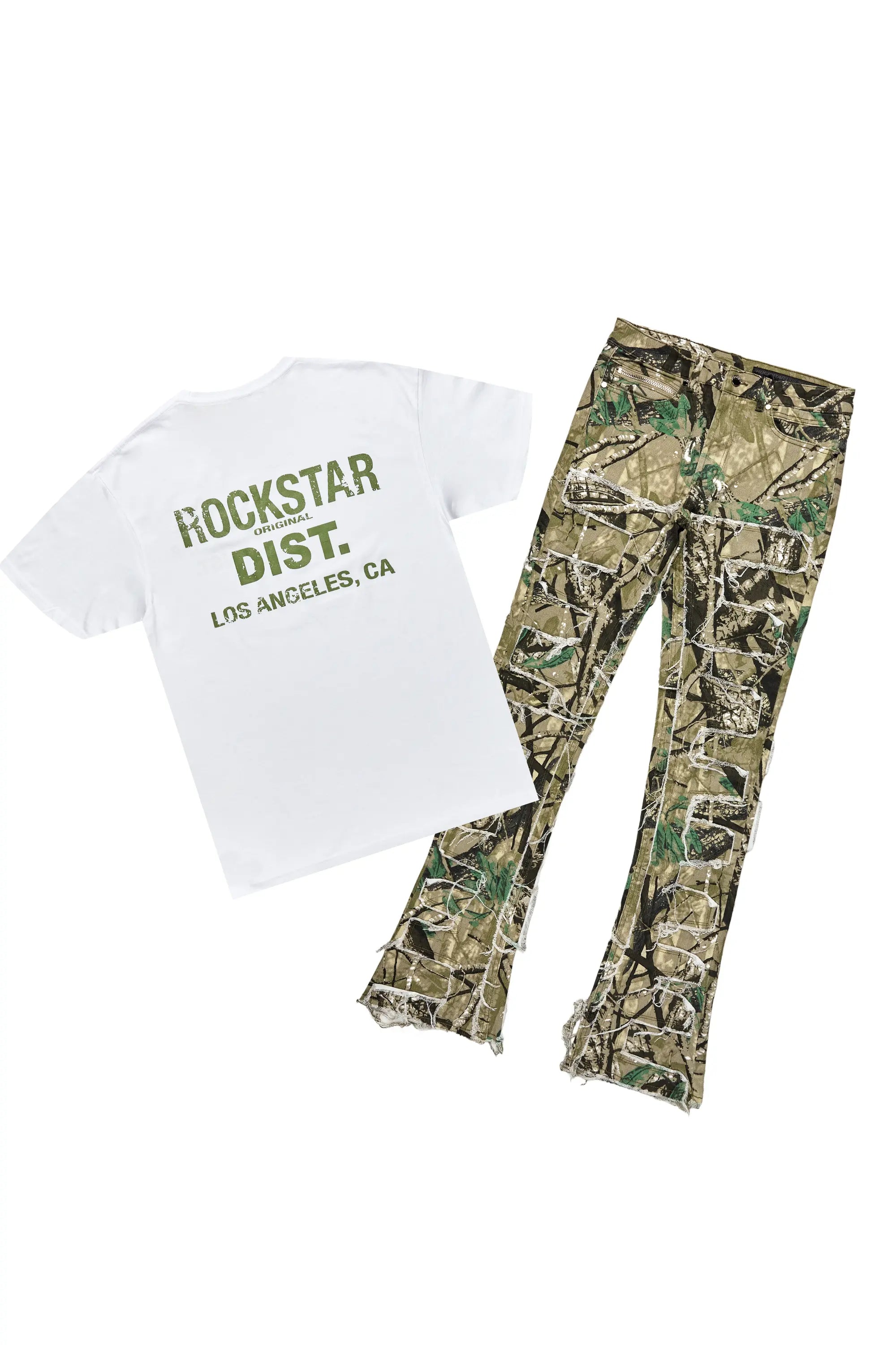 Lake White T-Shirt & Shake Stacked Flare Jean Bundle