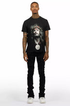 Amina Black T-Shirt Stacked Flare Jean Set