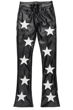 Steen Black PU Stacked Flare Jean