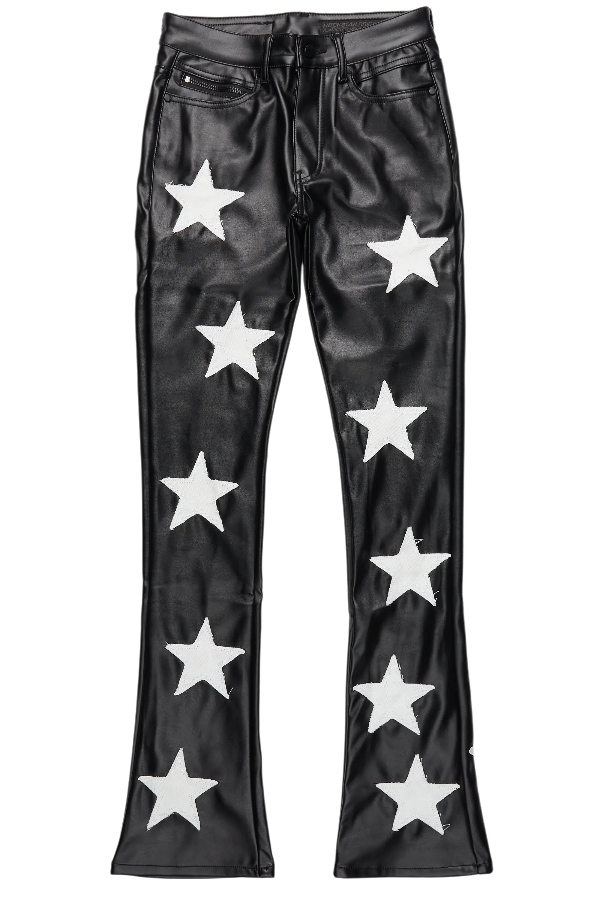 Steen Black PU Stacked Flare Jean