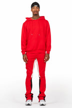 Basic Red Hoodie/Stacked Flare Track Set
