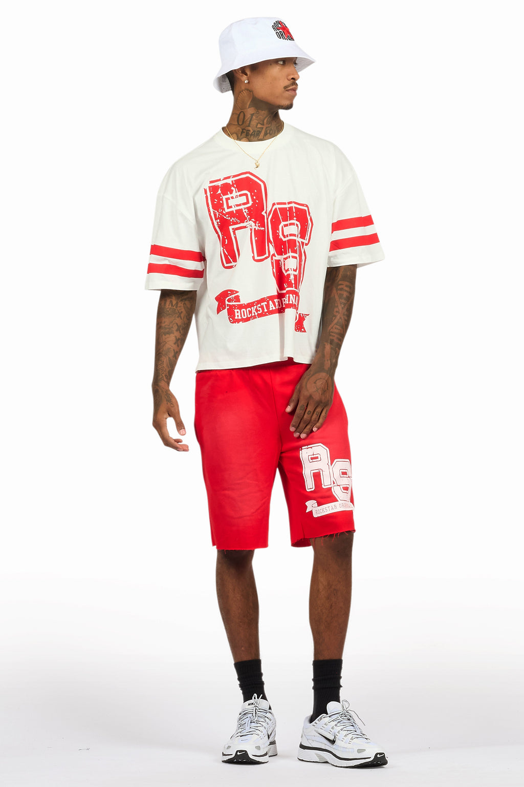 Alik White/Red Crop Boxy Tee Short Set