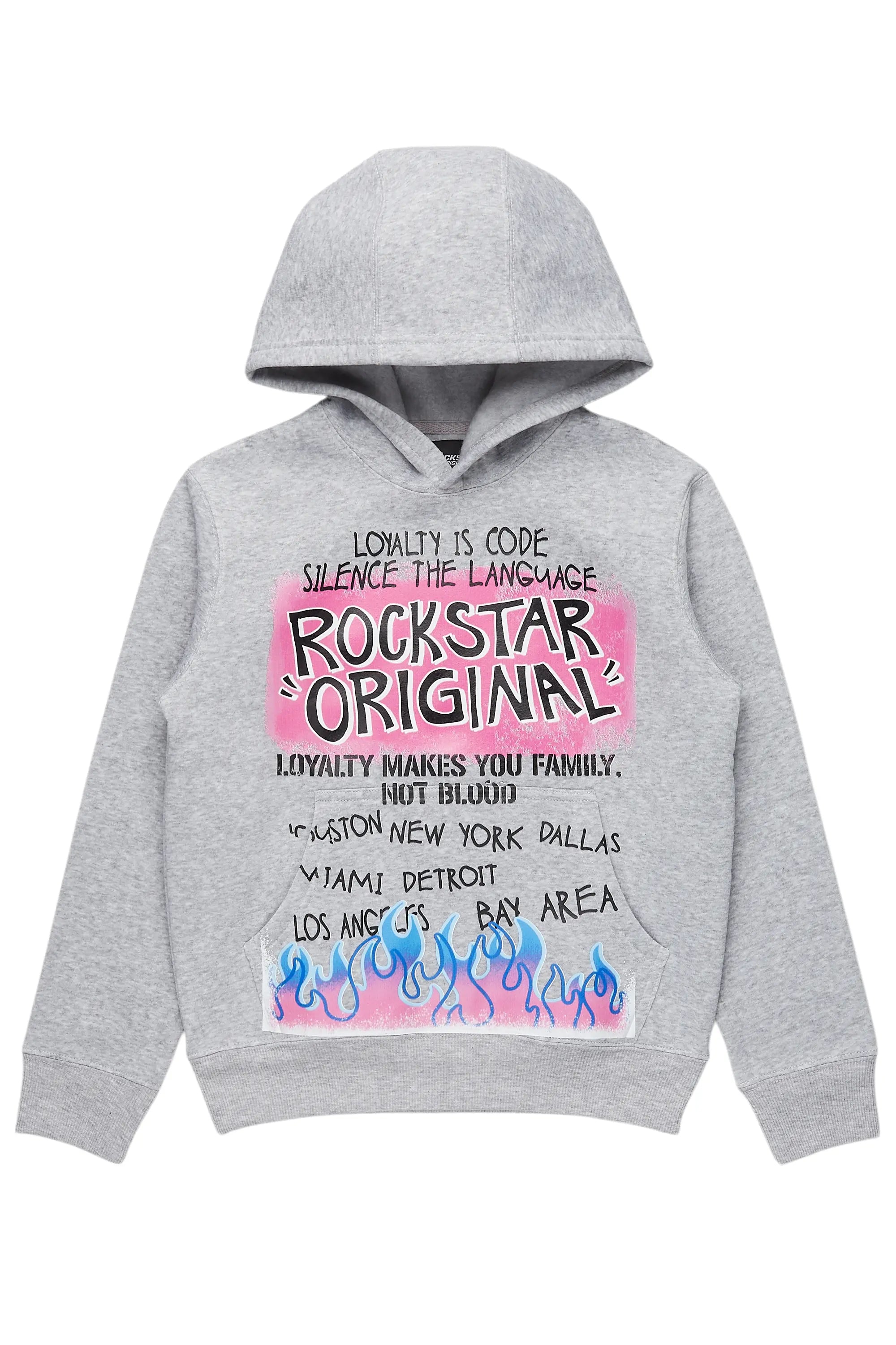 Boys Beno Light Grey Graphic Hoodie