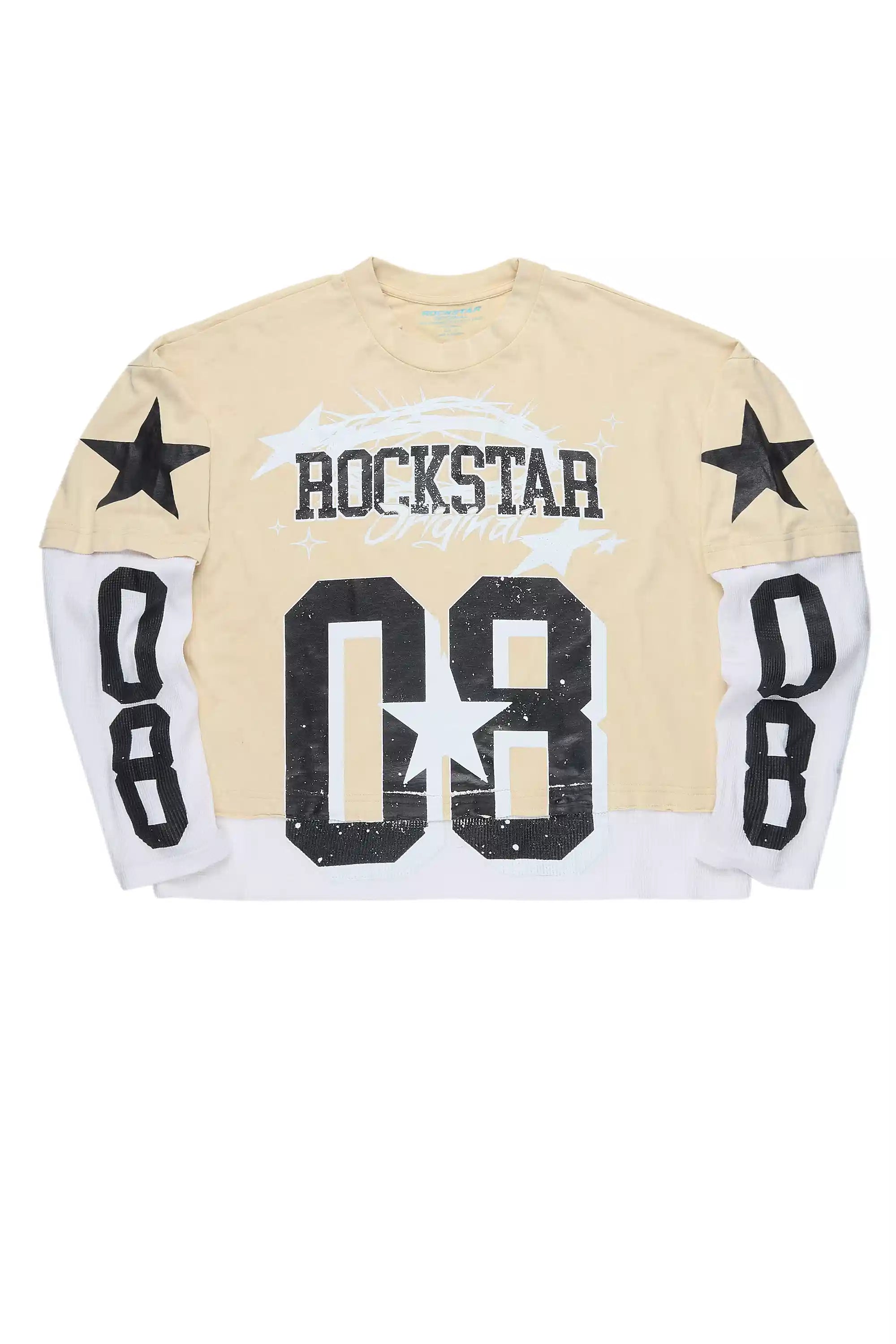 Allstar Beige/Black Boxy Crop Double Layer Tee