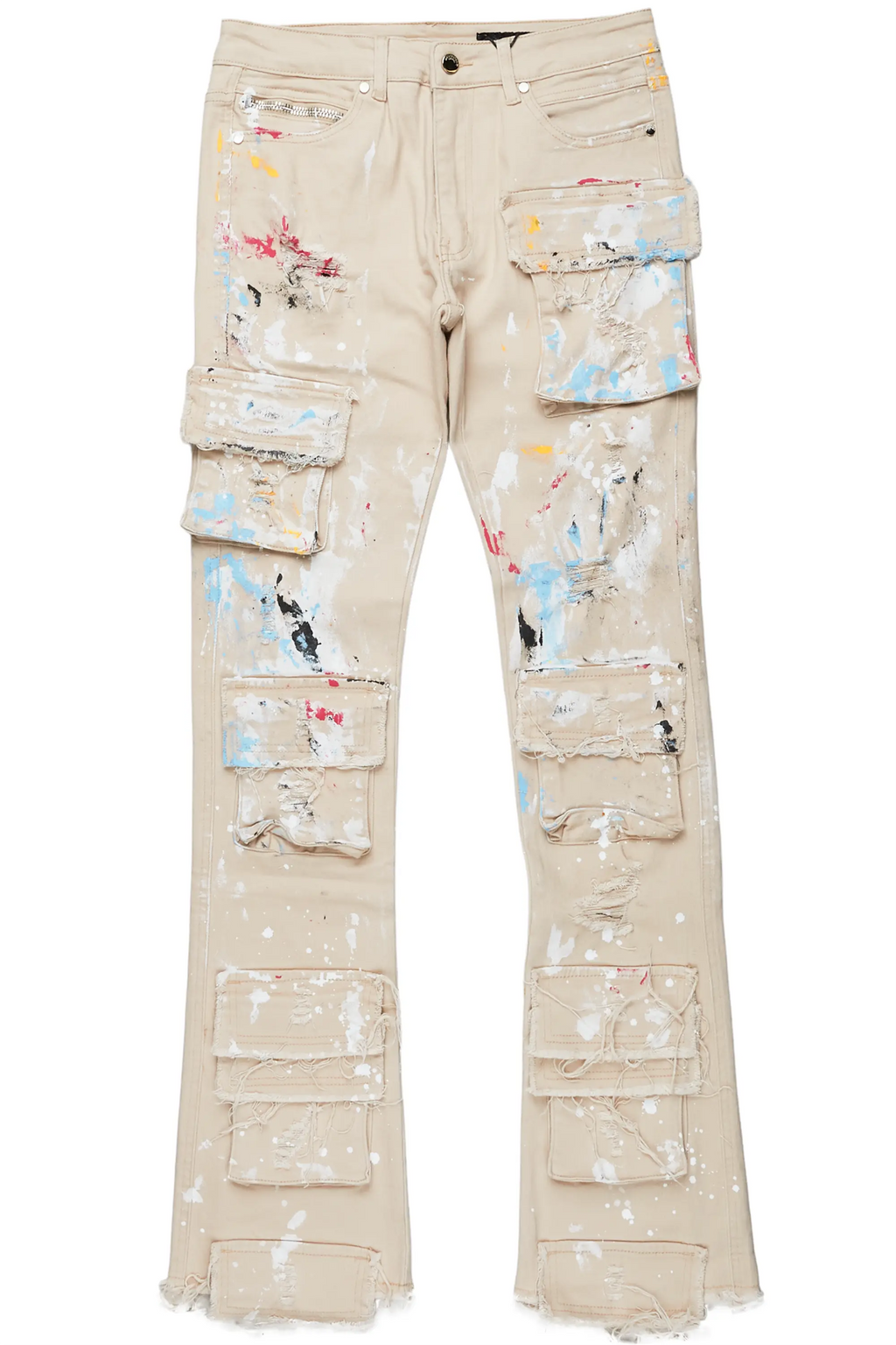 Orien Beige Painter Stacked Flare Jean