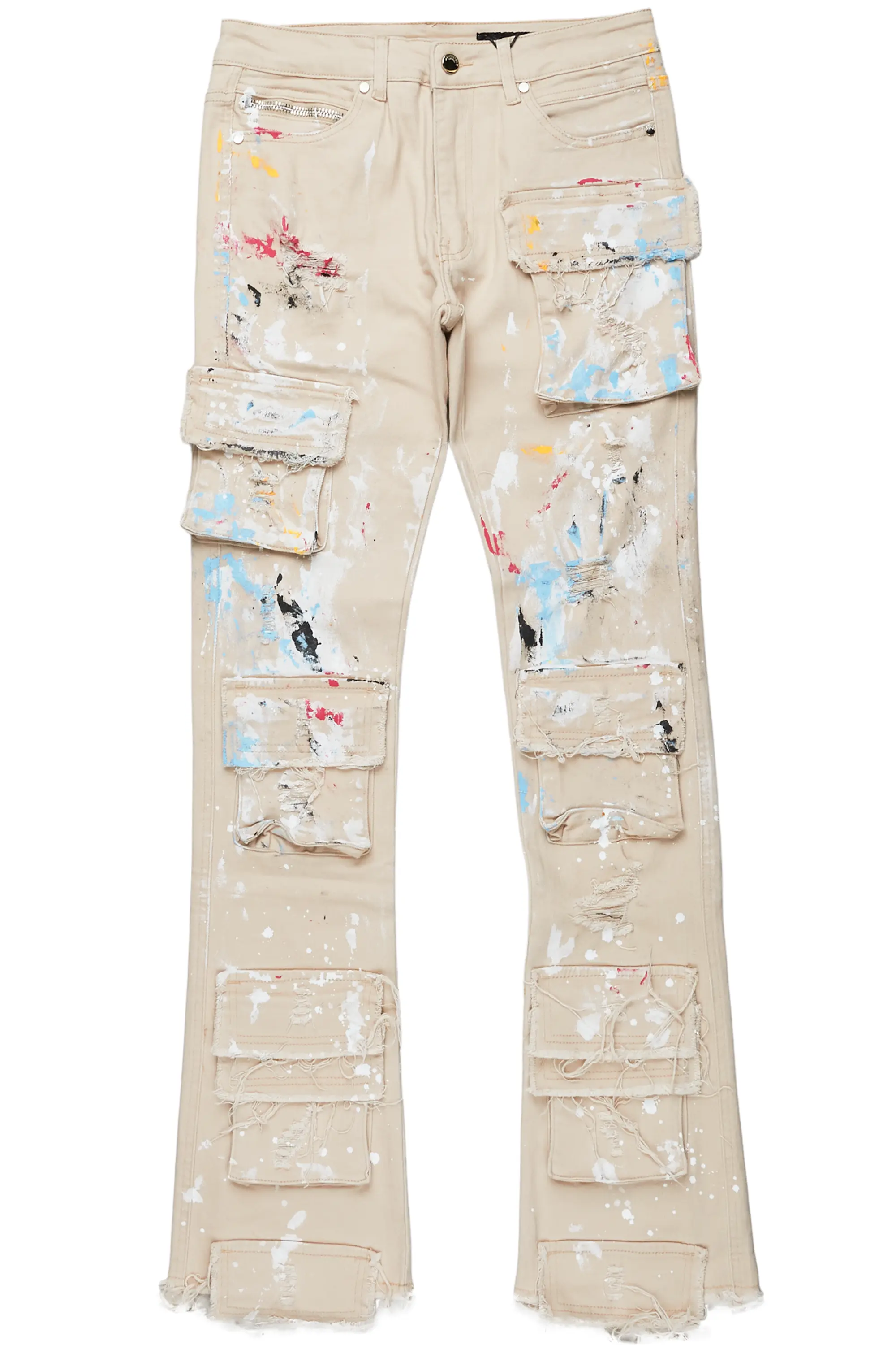 Orien Beige Painter Stacked Flare Jean