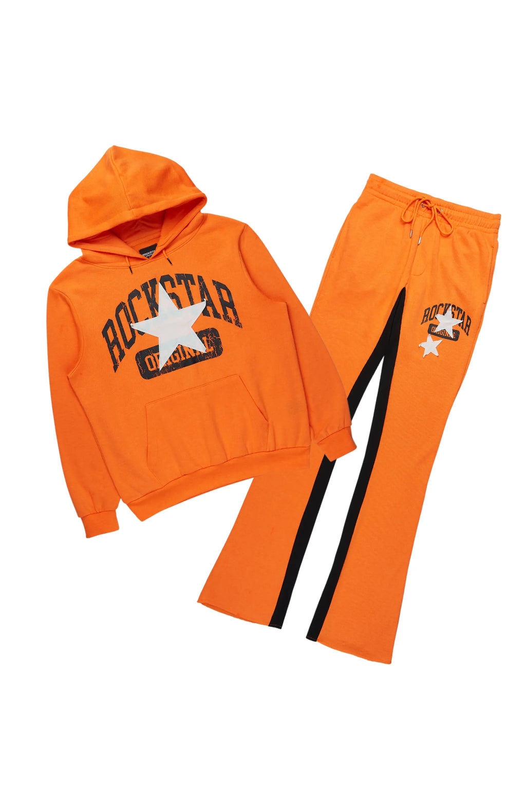 Mallor Orange Baggy Stacked Hoodie Track Set