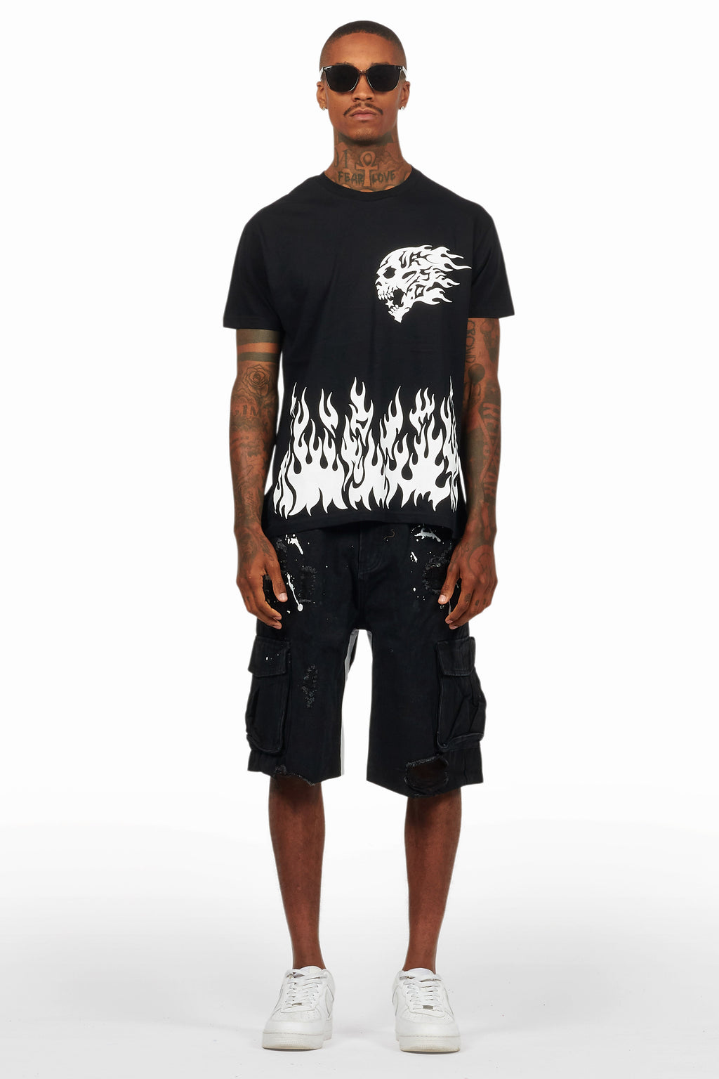 Bubble Black/White T-Shirt/Denim Short Set