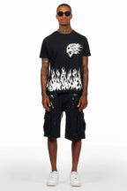 Bubble Black/White T-Shirt/Denim Short Set