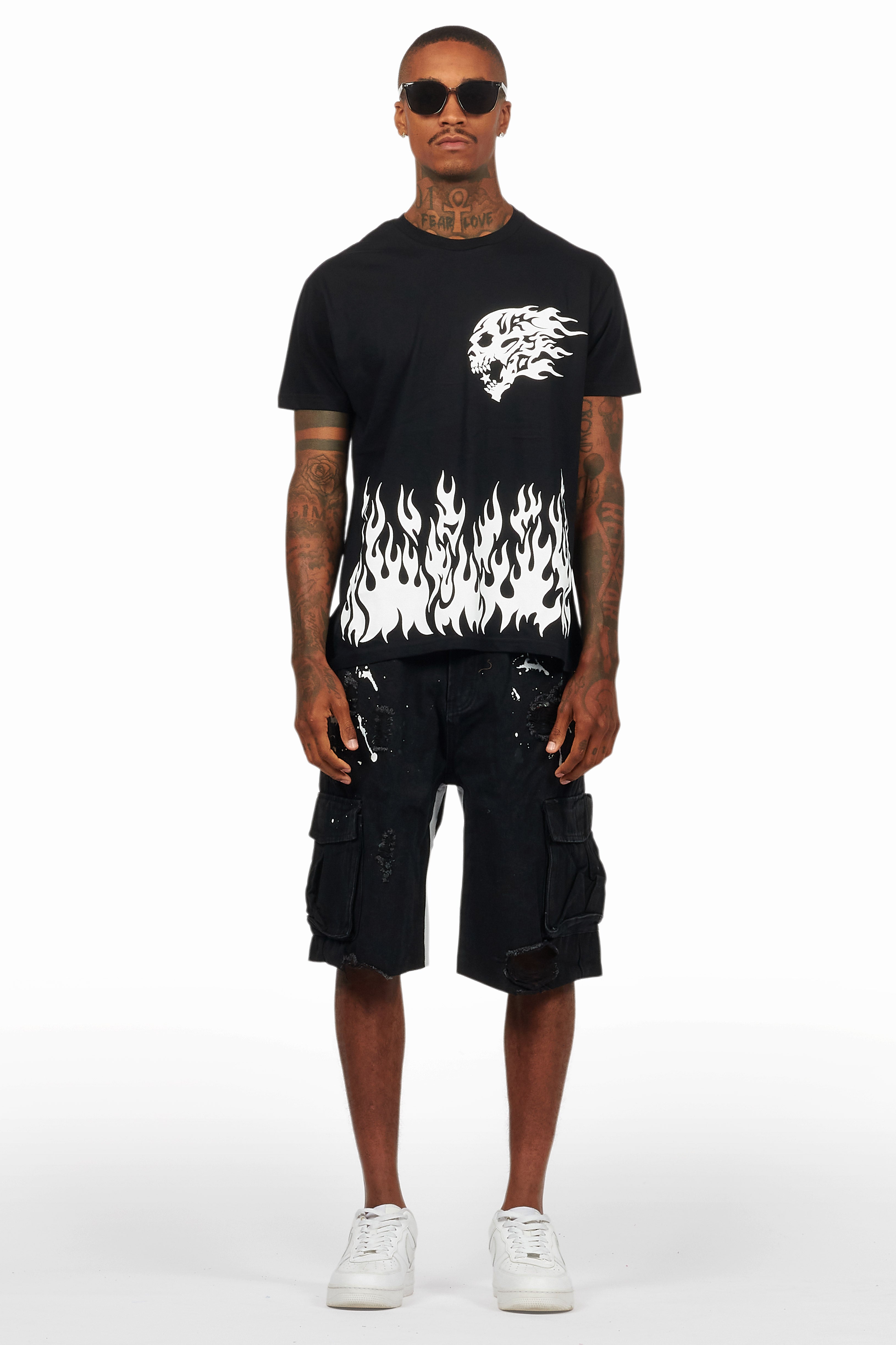 Bubble Black/White T-Shirt/Denim Short Set