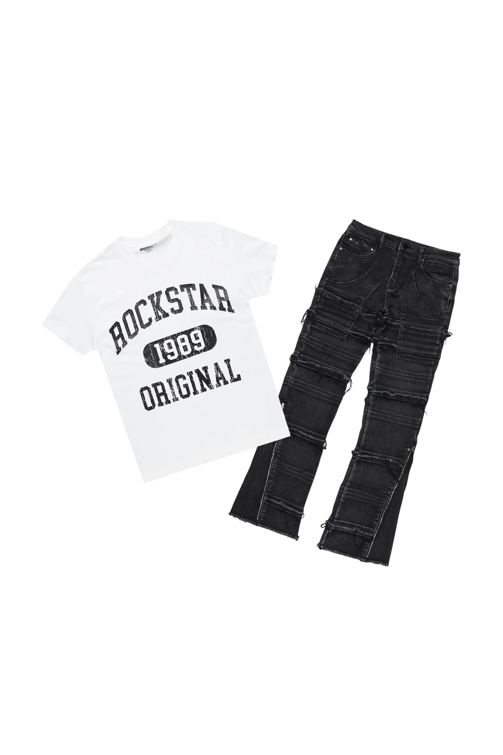 Boys Members White T-Shirt/Stacked Flare Jean Set